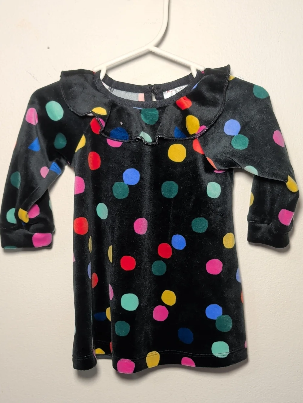 Hanna Andersson Velour Party Dress Confetti on Black Multicolor Polka Dots 3-6M